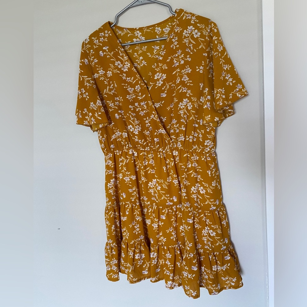 SHEIN Mustard Yellow Floral Dress